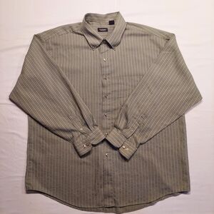 Van Heusen Men’s Dress Shirt XXL 18-18.5 Green Striped Button Down Wrinkle Free